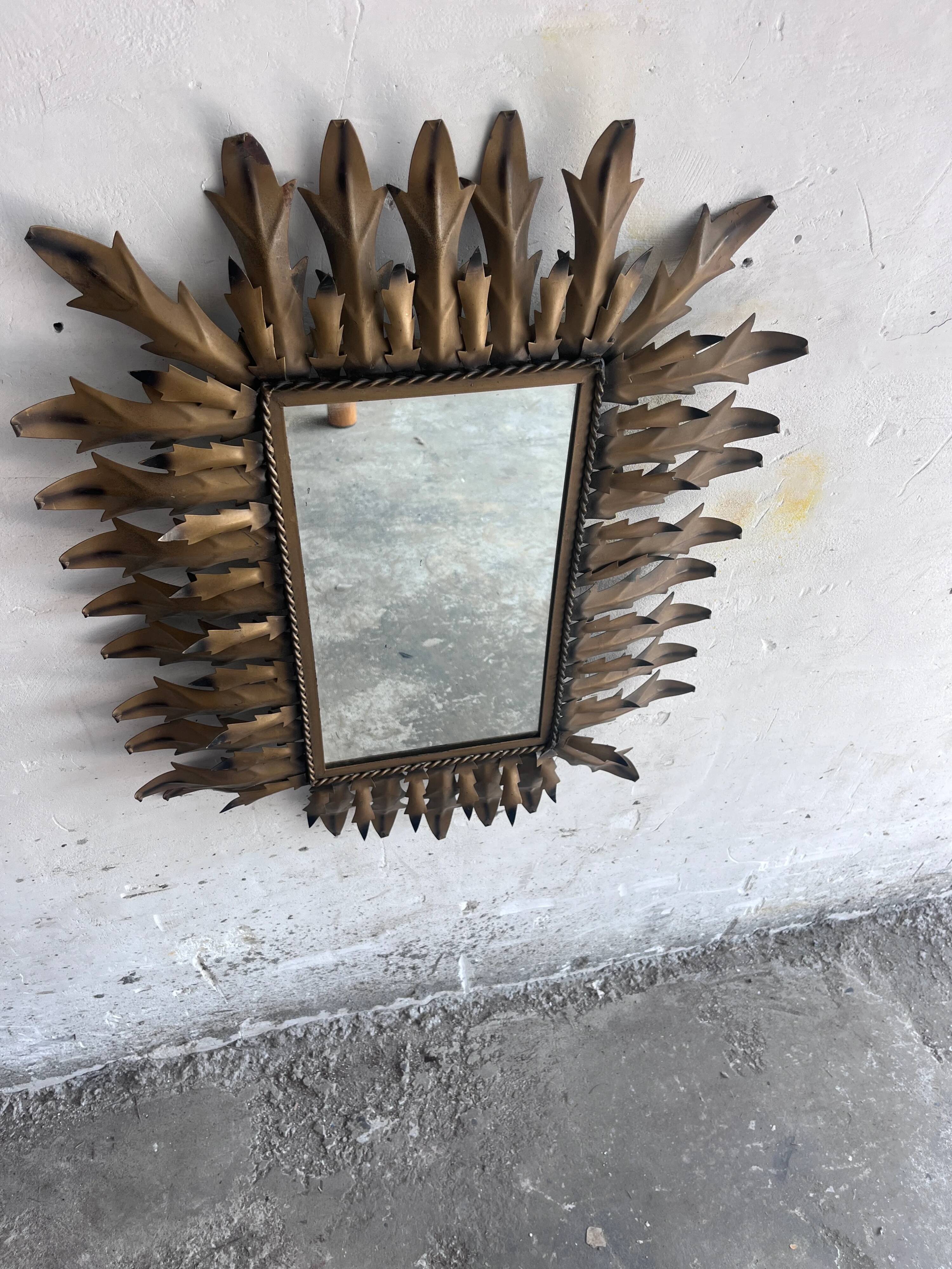 Brutalist sun mirror in wrought iron, 1960s