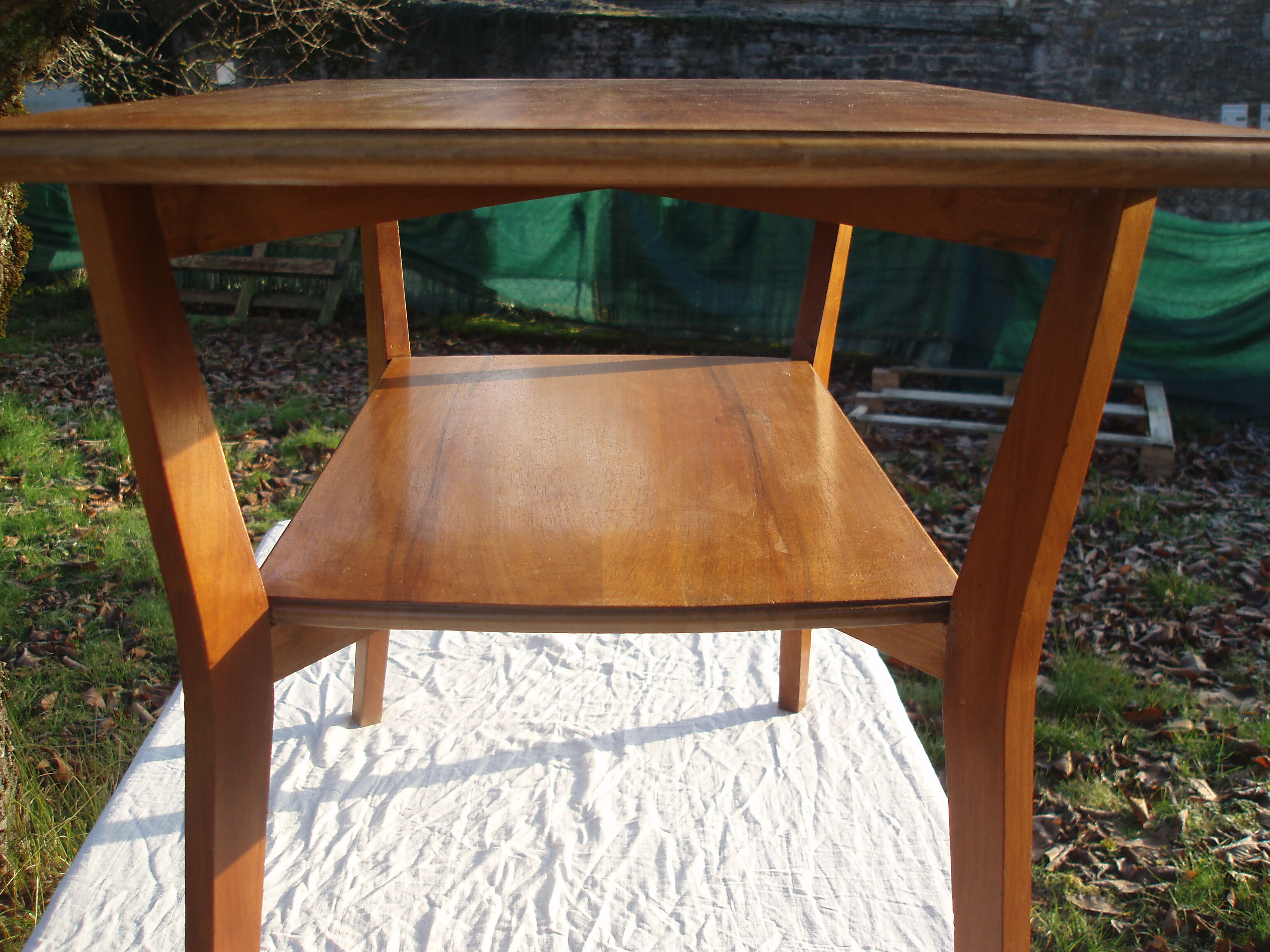Coffee table rectangular double wooden tray