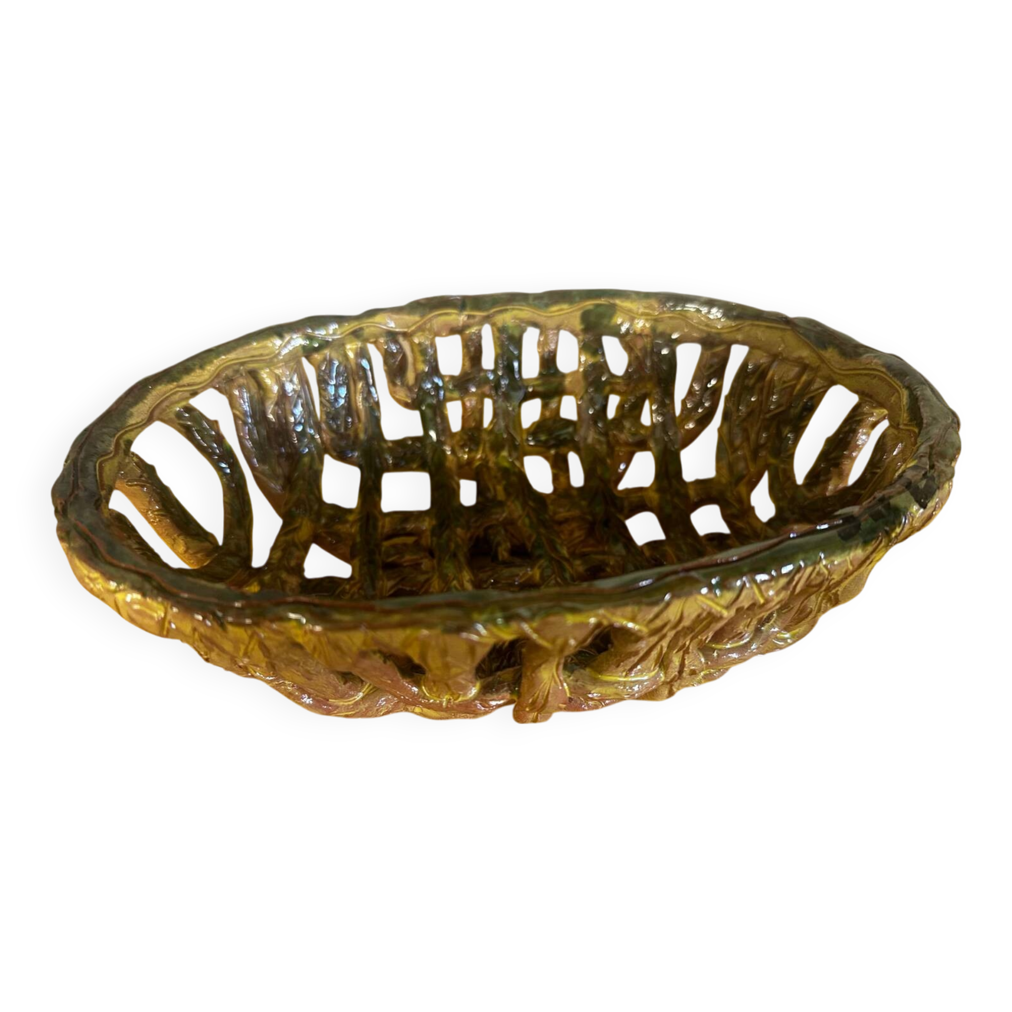 Vintage woven ceramic basket / empty pocket 19 / 25 cm