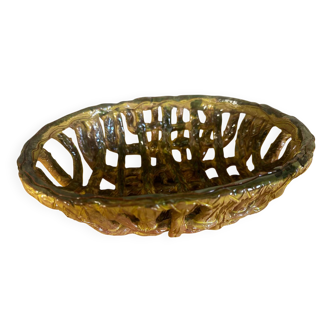 Corbeille / vide poche vintage en céramique tressée 19 / 25 cm