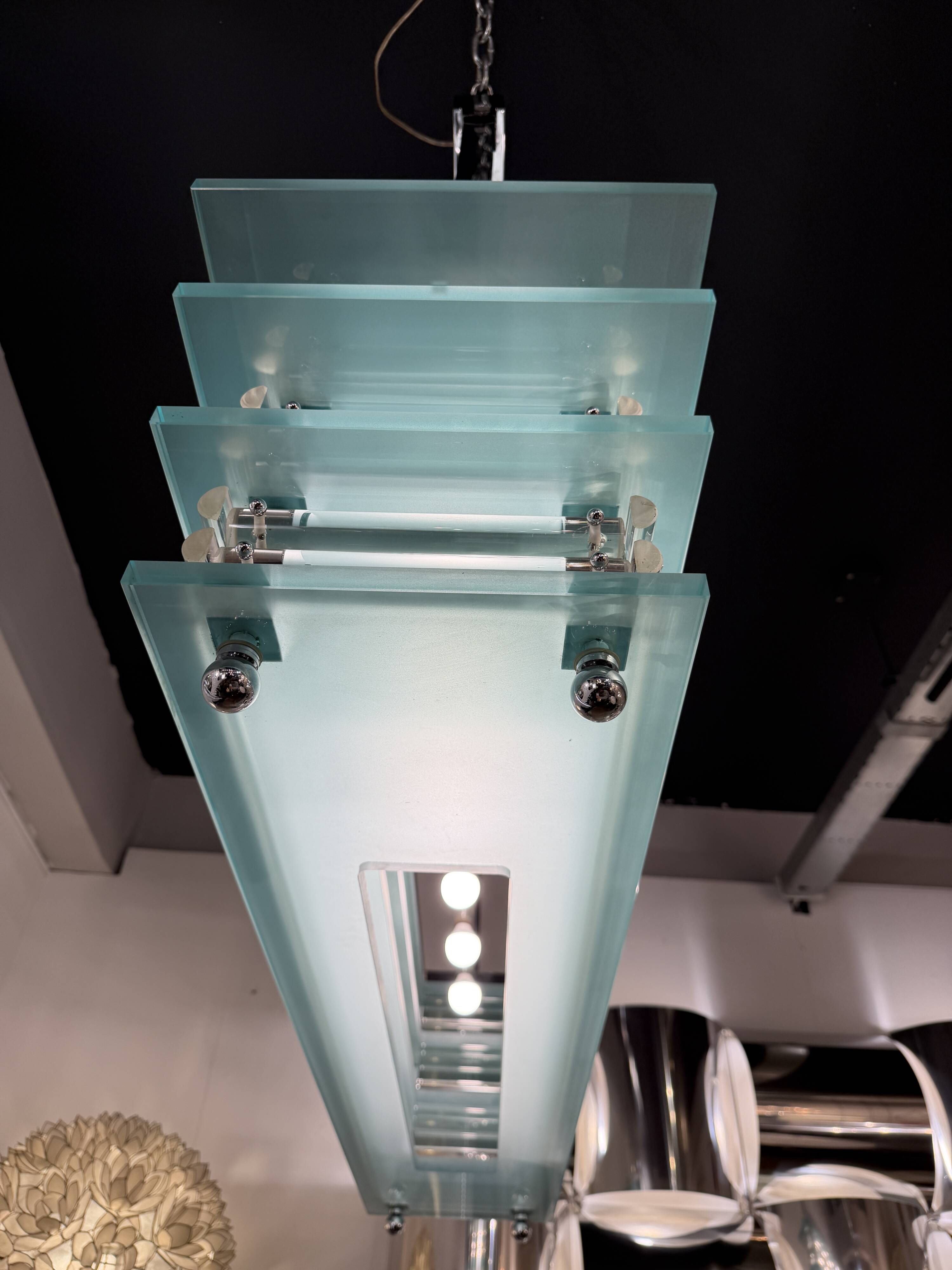 Large suspended chandelier, glass ceiling light, Italy 1970s.