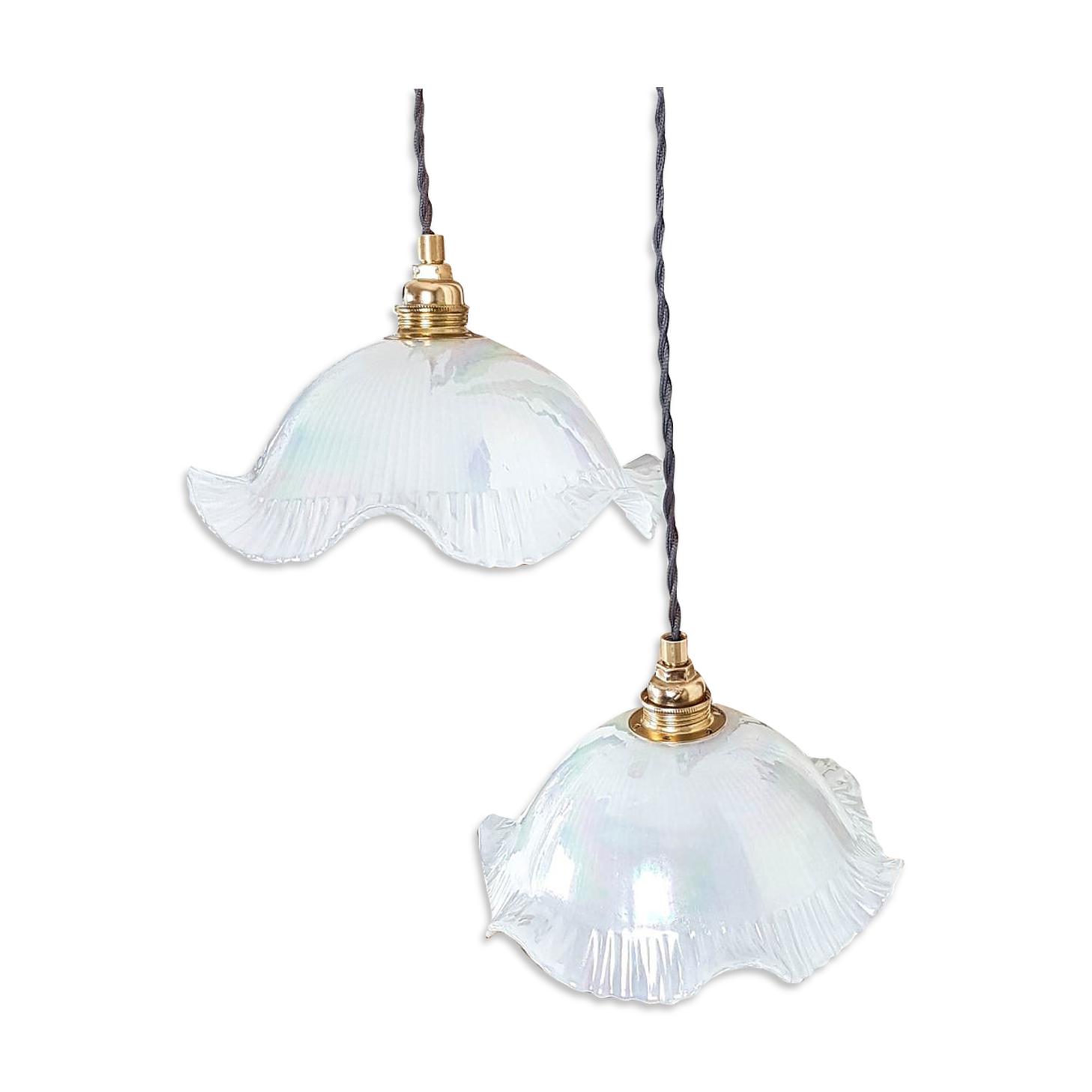 Pair of walking lamps with opaline globe