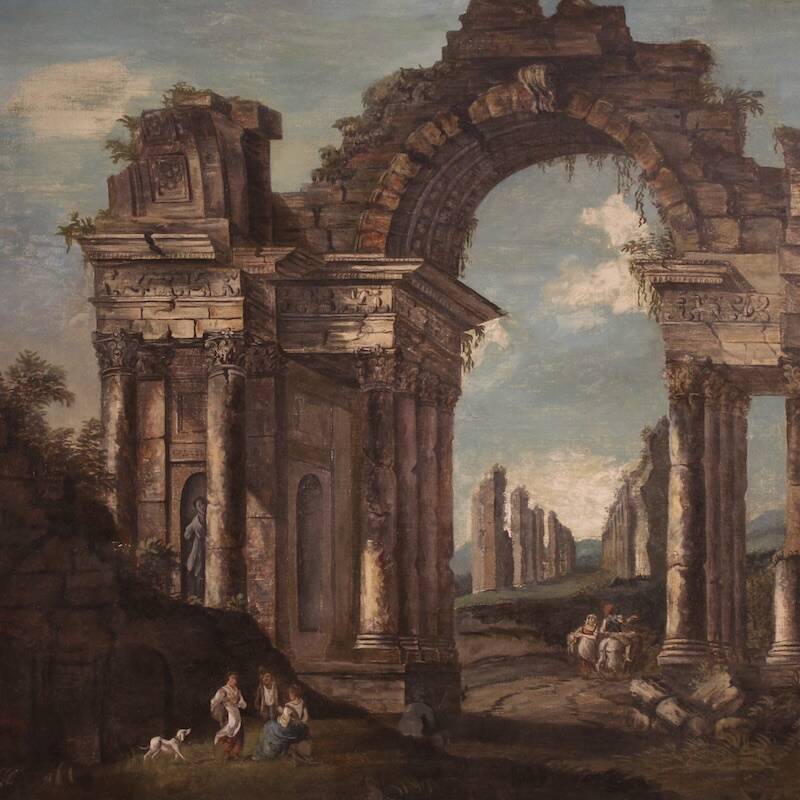 Peinture capriccio architecturale italienne du 20e siècle