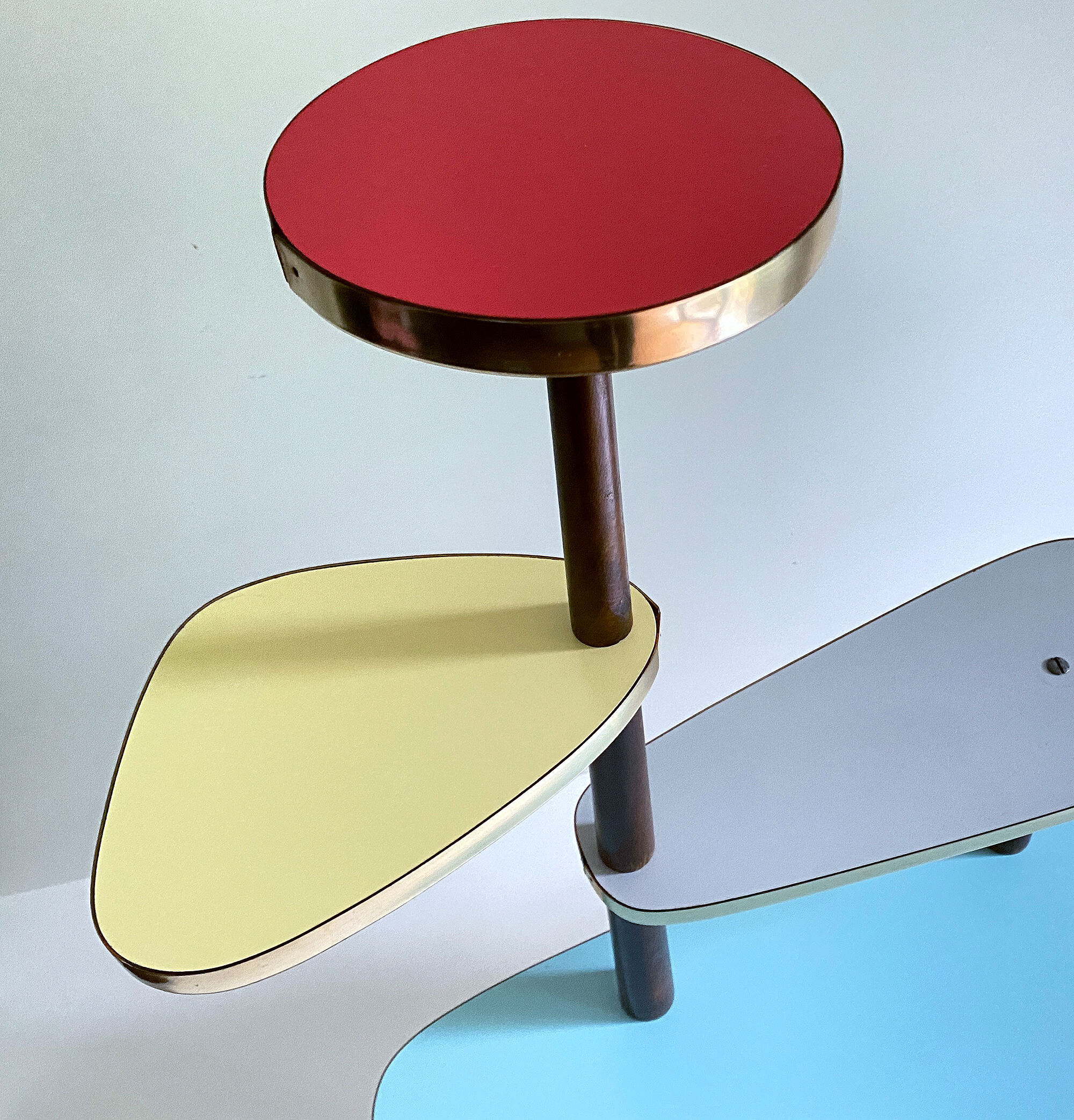 Table Desserte ètagère door vintage plant, 50s, blue gray Yellow Red