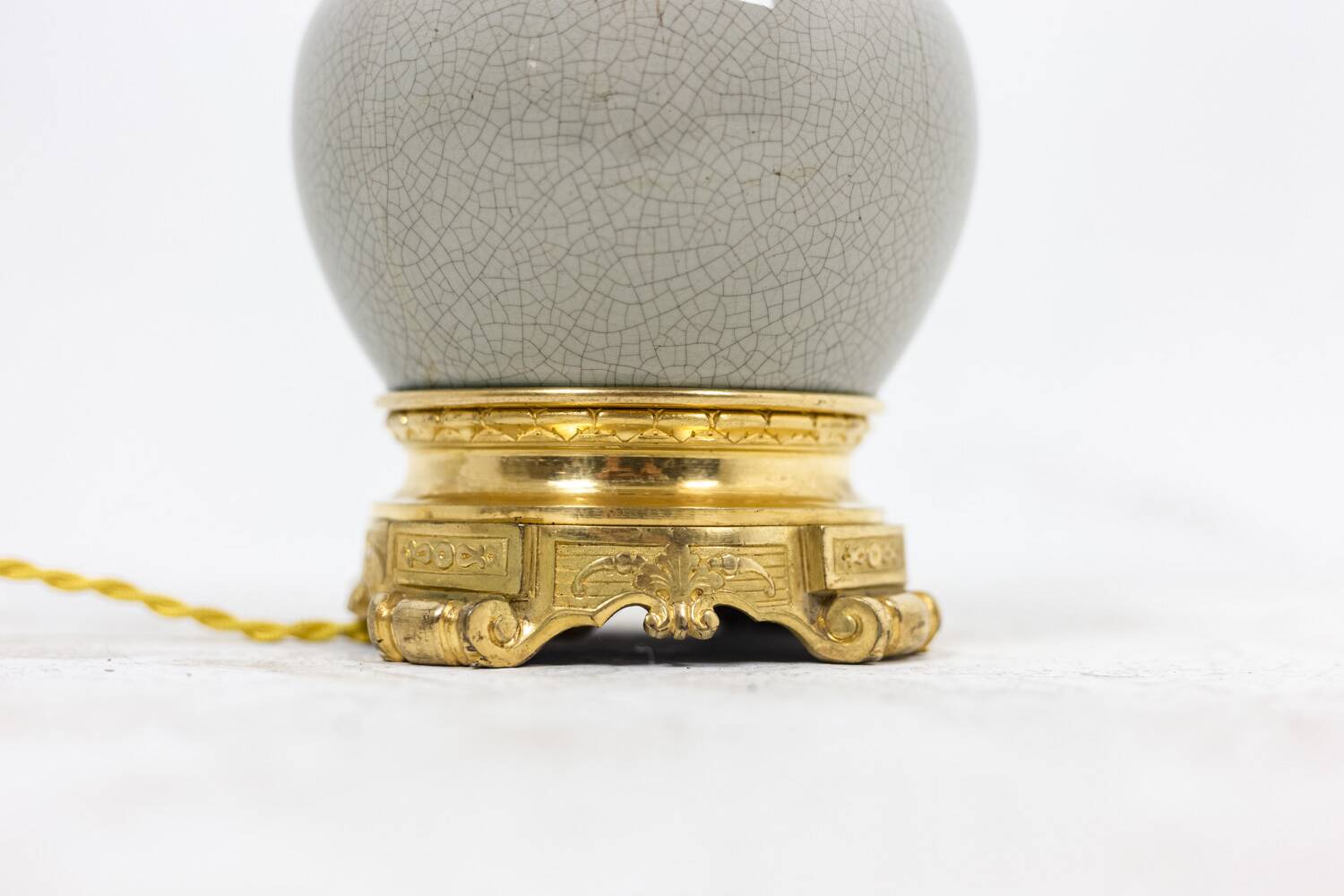 Cracked celadon porcelain lamp with gilded bronze, circa 1880