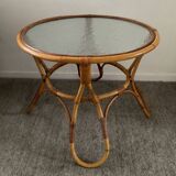1960s rattan and glass coffee table