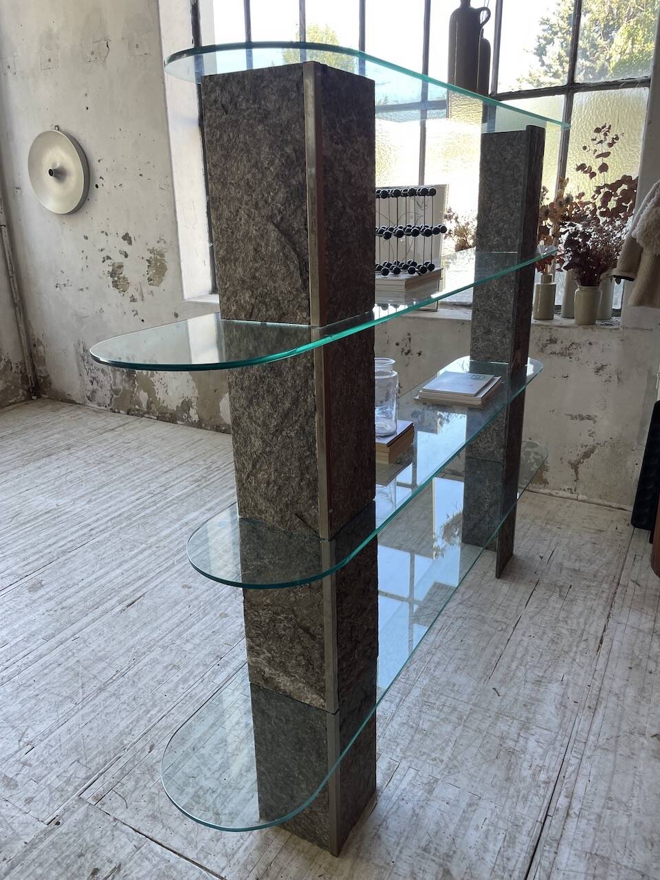 Roche Bobois stone and glass sculpture shelf 1970s