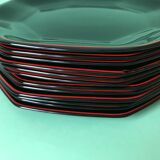 Lot of 12 black and red plates 80s of the style arcoroc collection octime