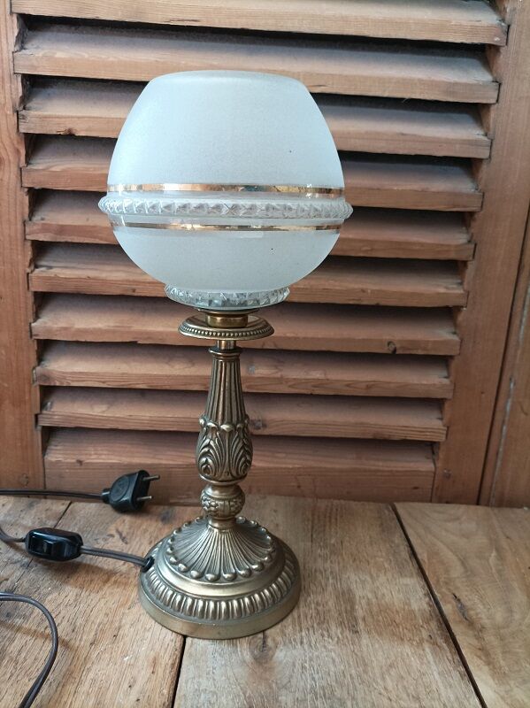 Bedside lamp sandblasted glass edging gilded art deco bronze gilded patinated dp 0423032