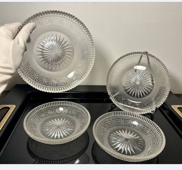 4 Baccarat plates in Greek key pattern 19th century