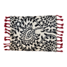 Tapis de laine noué à la main, couleur noir, blanc avec franges rouges, 92x60 cm