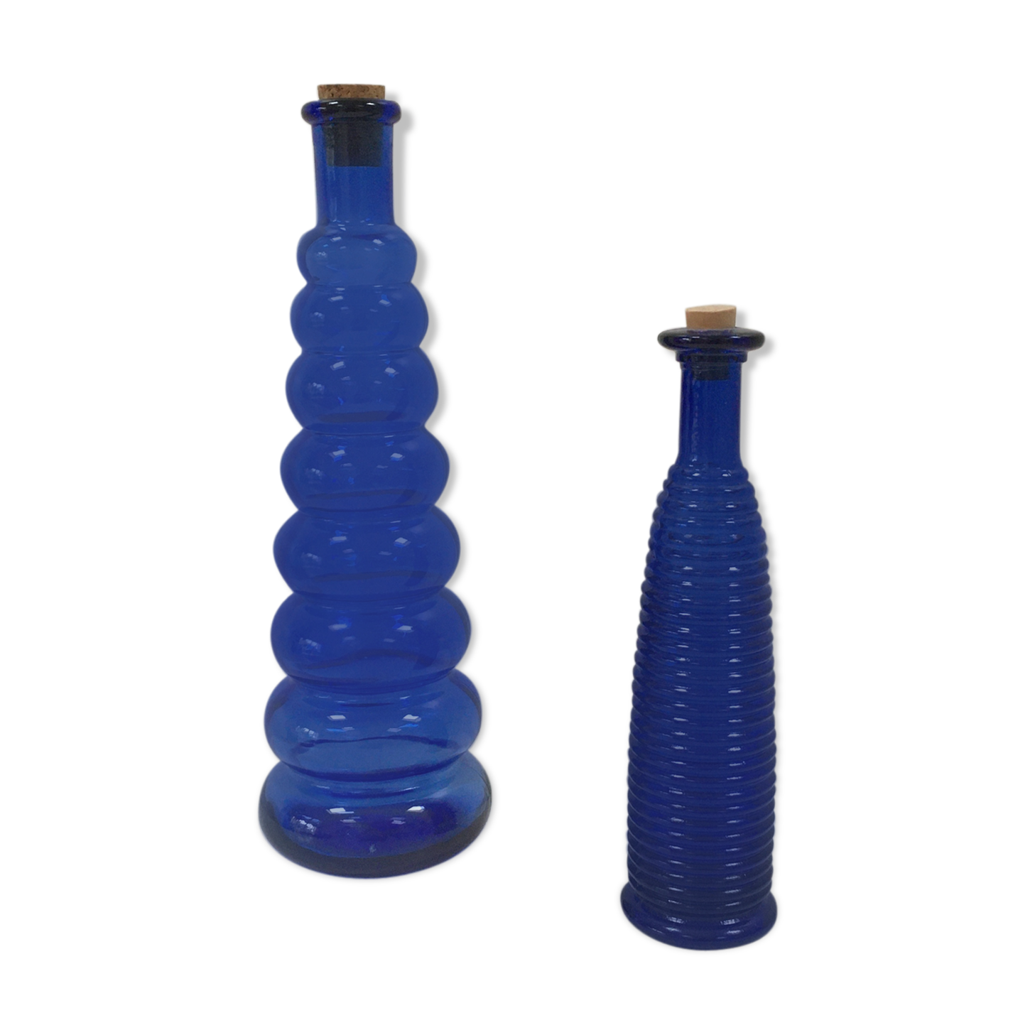 Lot de 2 vases soliflores en verre bleu torsadé