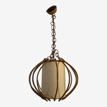 Lustre vintage suspension en rotin design 1960