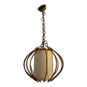 Lustre vintage suspension en rotin