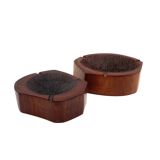 Organic modern set of 2 wood ashtrays, France 1970s
