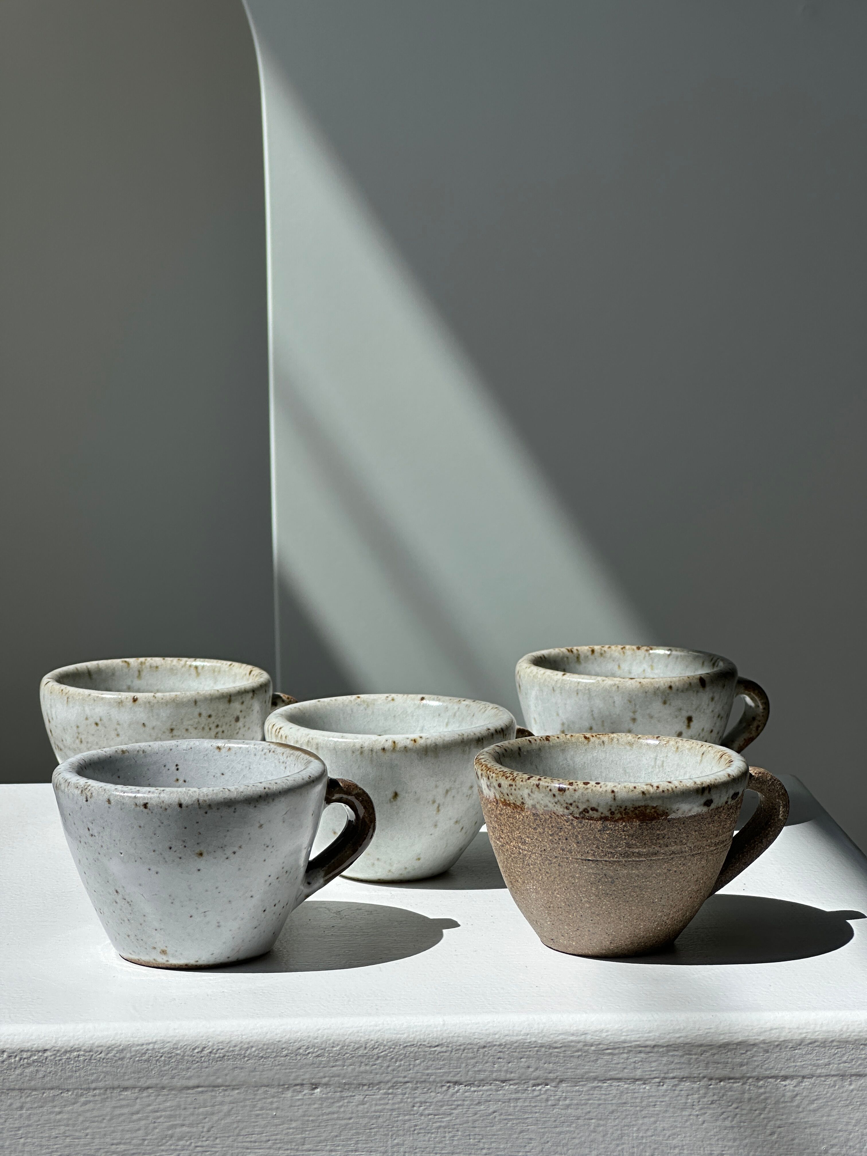 Set of 5 Indonesian ceramic handle coffee cups