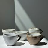 Set of 5 Indonesian ceramic handle coffee cups