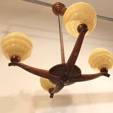 Art deco chandelier 4 globes clichy and copper glass