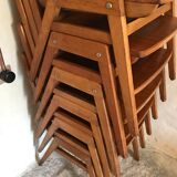 Set of 6 vintage wooden stackable chairs compass legs Germany 1960's