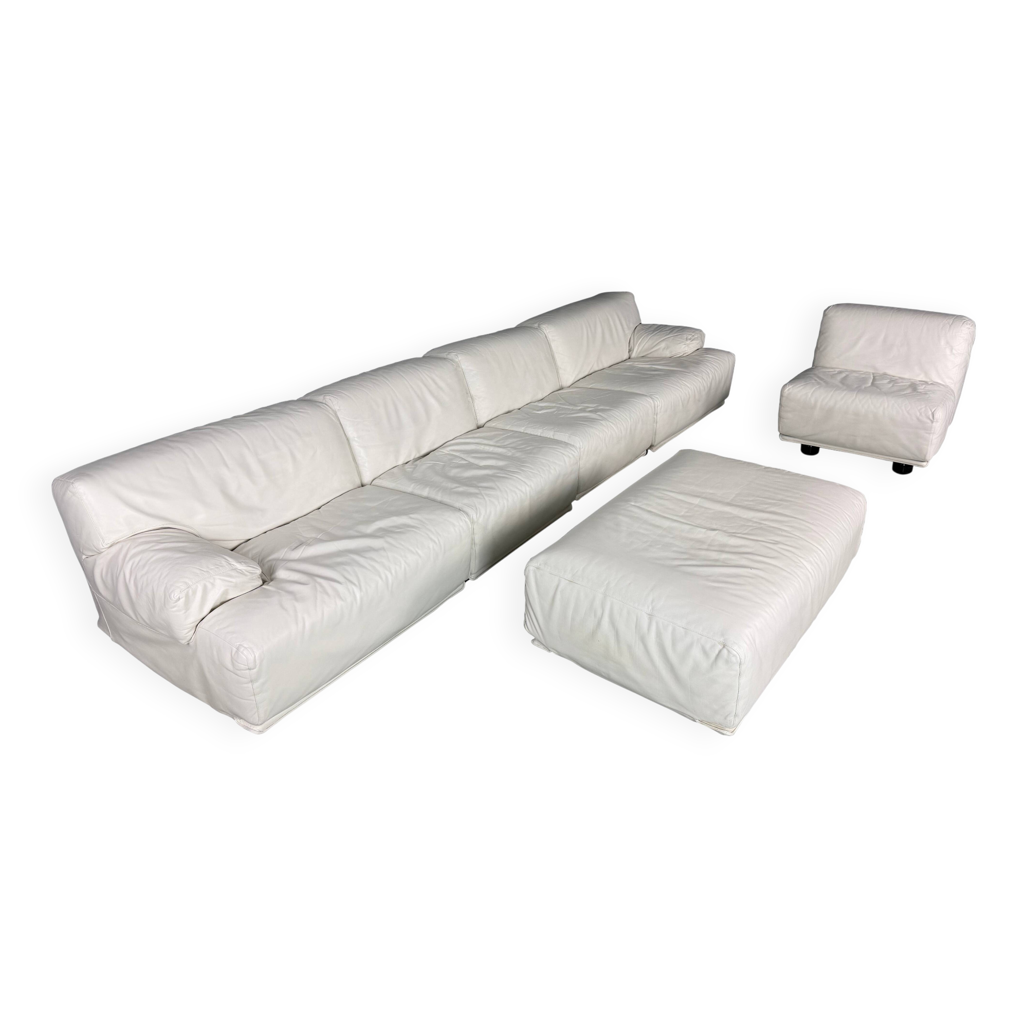 Leather 5-seater sofa "Fiandra" by Vico Magistretti for Cassina, 1970, Italy