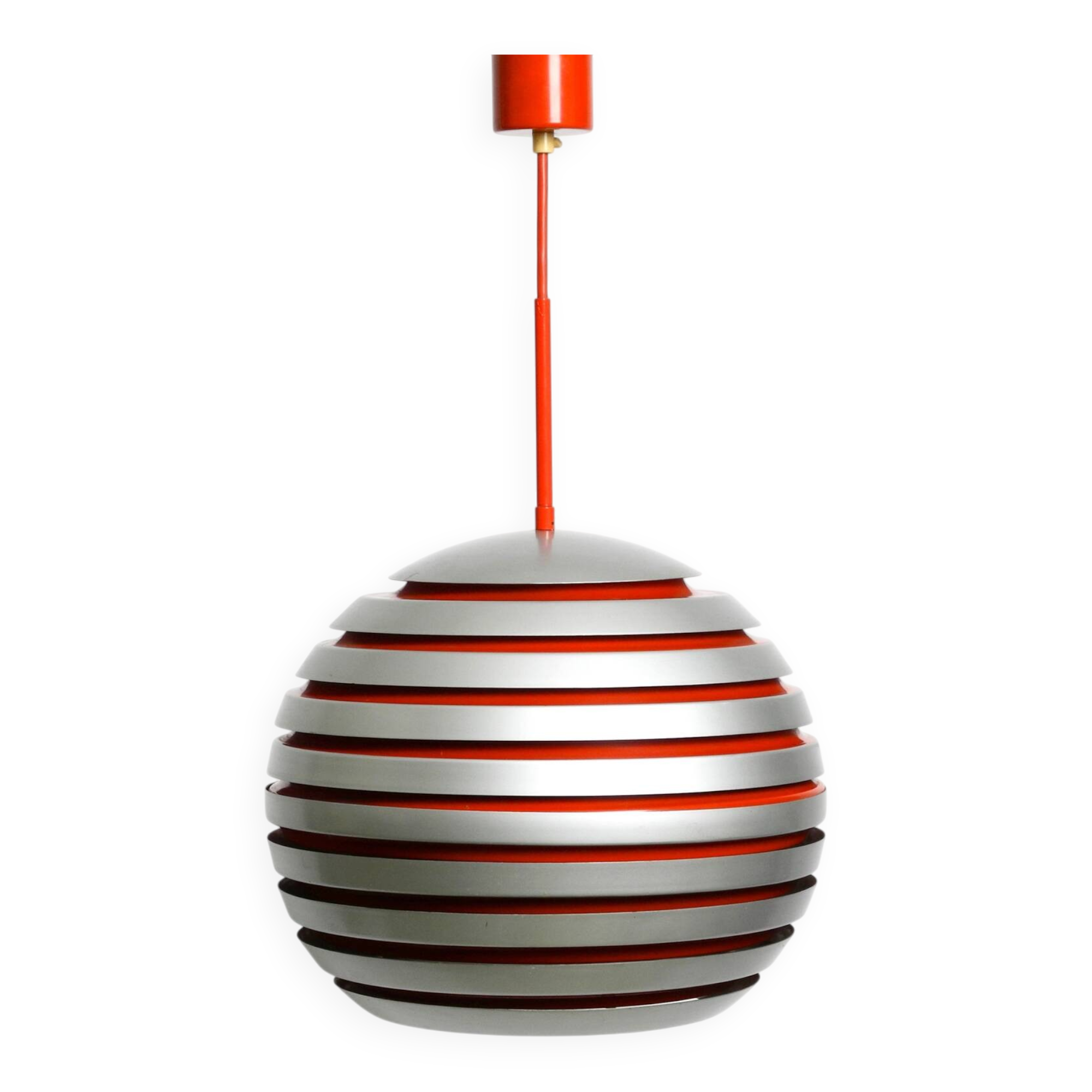 1960s spherical Space Age ceiling lamp with slats made of heavy metal