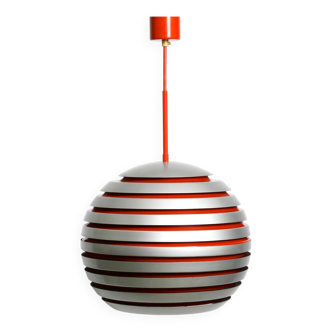 1960s spherical Space Age ceiling lamp with slats made of heavy metal