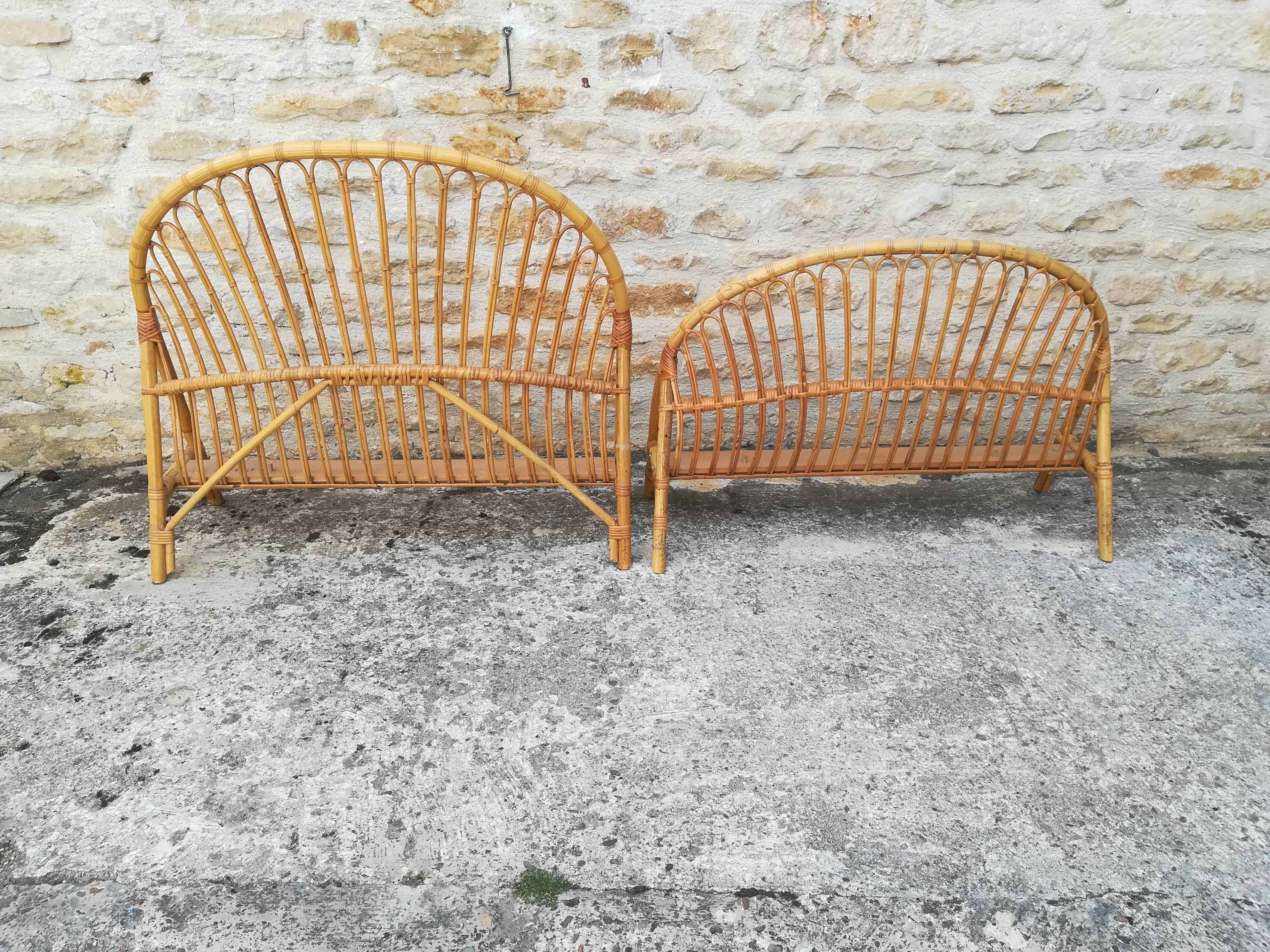 Tête et pied de lit corbeille en rotin