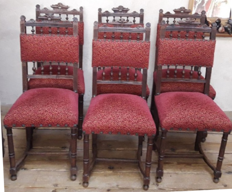 Series of 6 reupholstered Renaissance style chairs