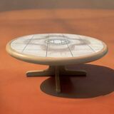 Mid Century Round Coffee Table Danish Modern  Teak & Tile-top Inset Mk Sofa