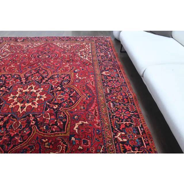 1960s Vintage Persian Handmade Wool Cotton Red Area Rug  242x339