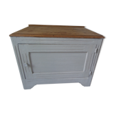 Storage furniture, bedside, pearl grey patinated sofa end, oak tray.