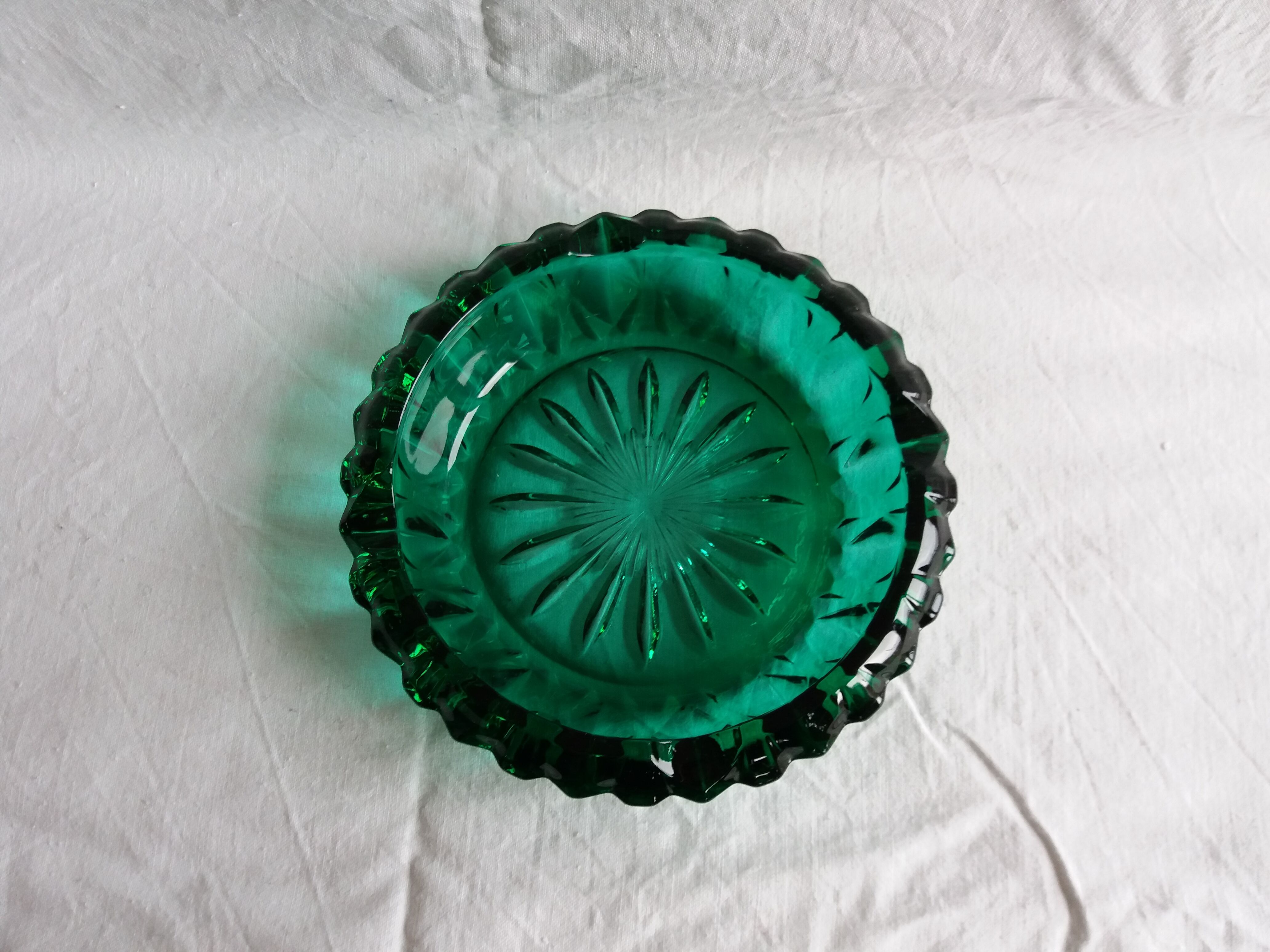 Green glass ashtray