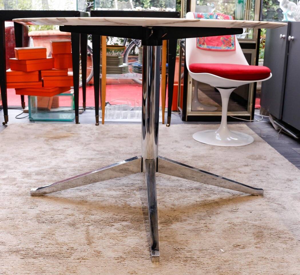 Florence knoll - table plateau rond ,marbre calacatta oro verde ,base chromée