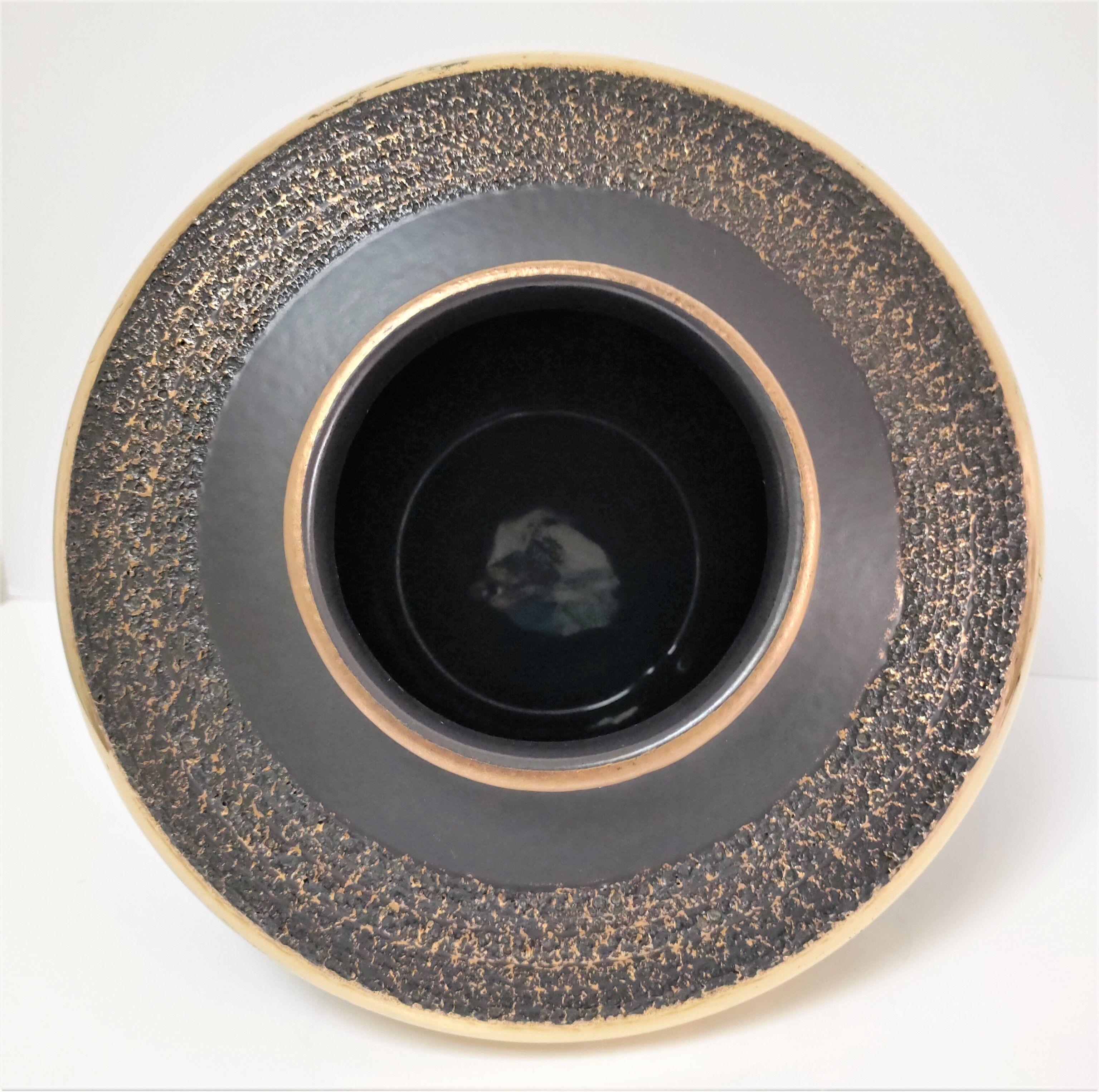 Black and gold ceramic vase west germany vintage design