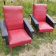 Pair of vintage 60s armchairs – Red and black faux leather