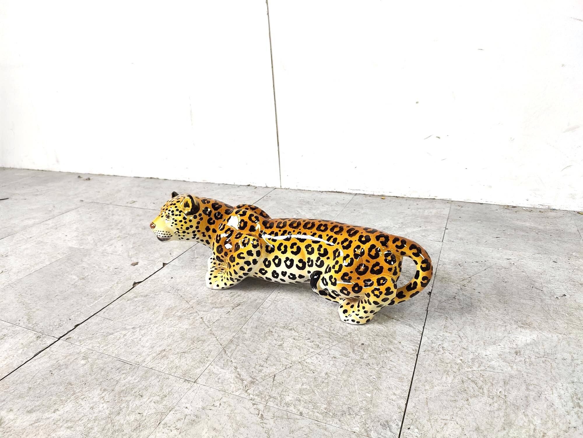Ceramic Hand Painted Leopard, 1960's Italy