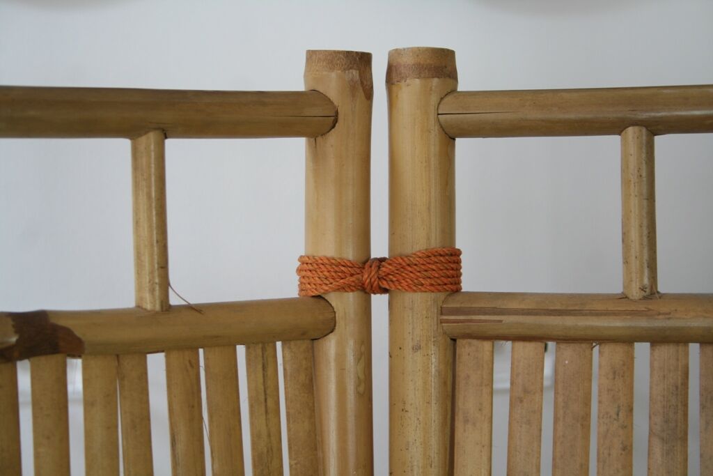 Screen 3 panels bamboo, rattan and wicker 1970 vintage