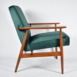 Vintage armchair "Fox" - designer H. Lis, 1970s, green bottle velvet