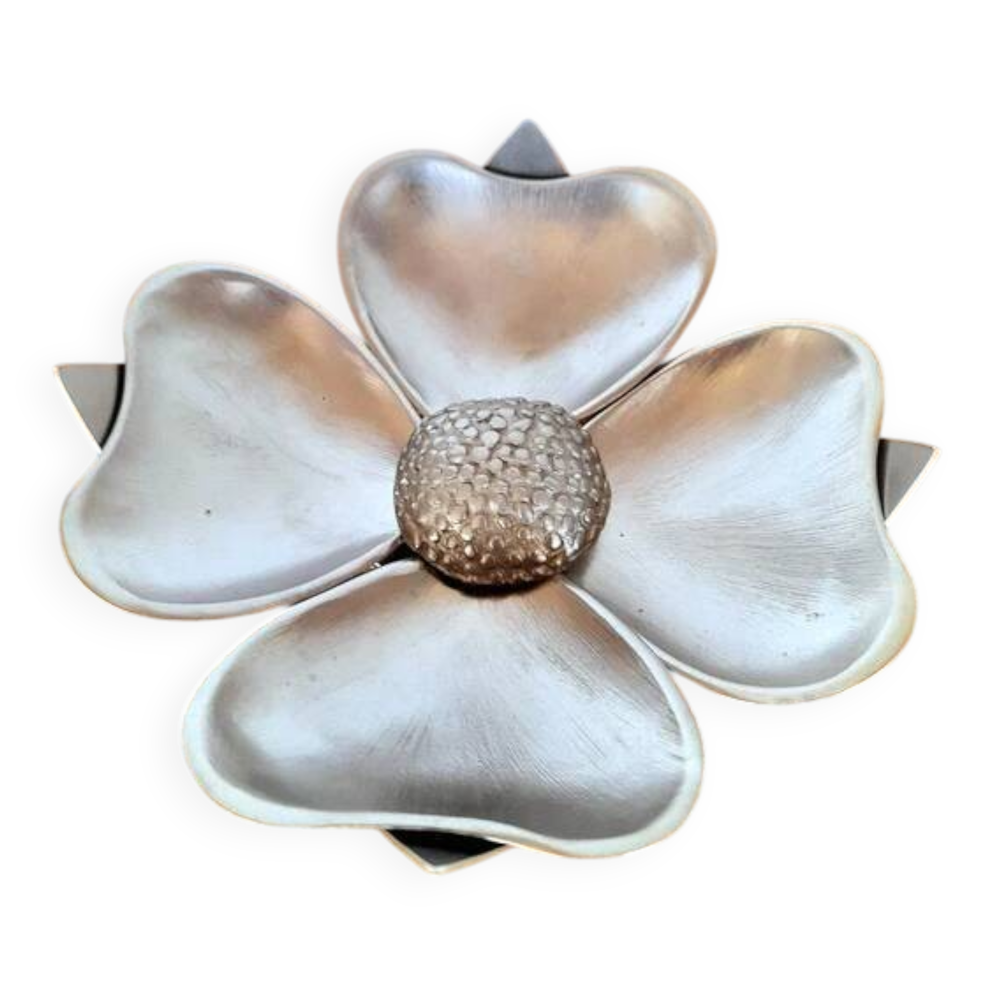 Silver-plated metal lotus flower ashtray, 1970