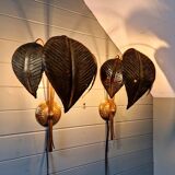 Large pair of brass floral wall sconces, 1960s