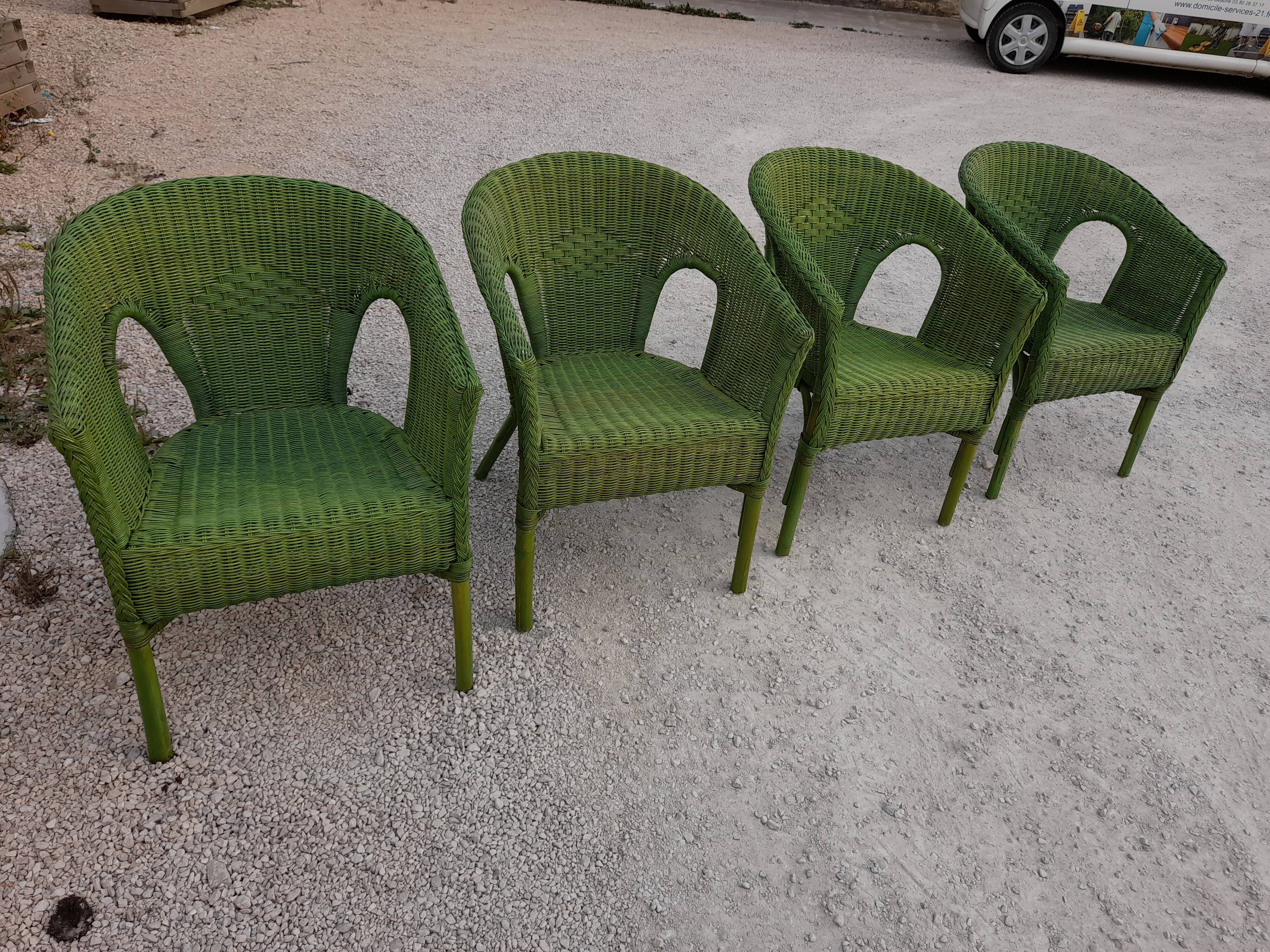 Ensemble de 4 fauteuils en rotin