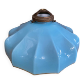 Old Suspension Opaline Blue Lampshade White Interior + Brass #E