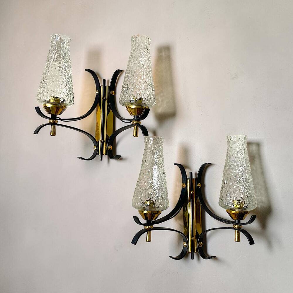 Pair Mid Century Itaian Modern  double wall sconce