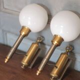 Pair of brass and white opaline wall lights, vintage wall light