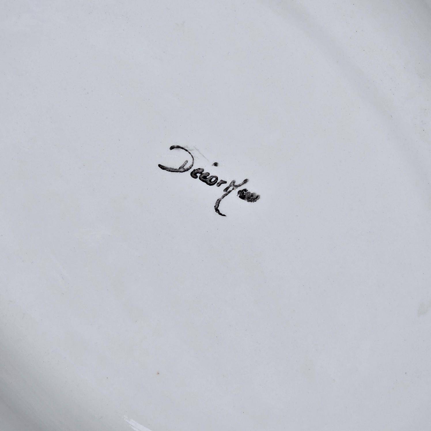 Oval dish decorated with hand-painted blue fish, Mediterranean style