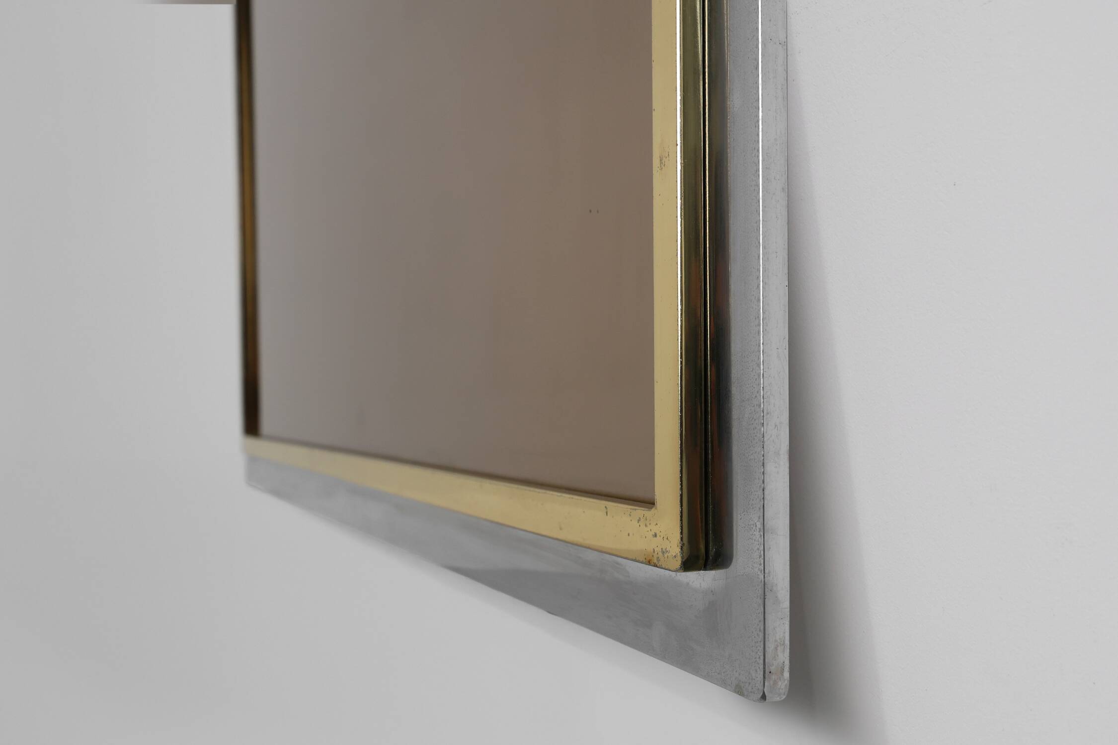 Large Mid-Century Belgo Chrome Mirror in Metal and Fumé Glass, Belgium 1980