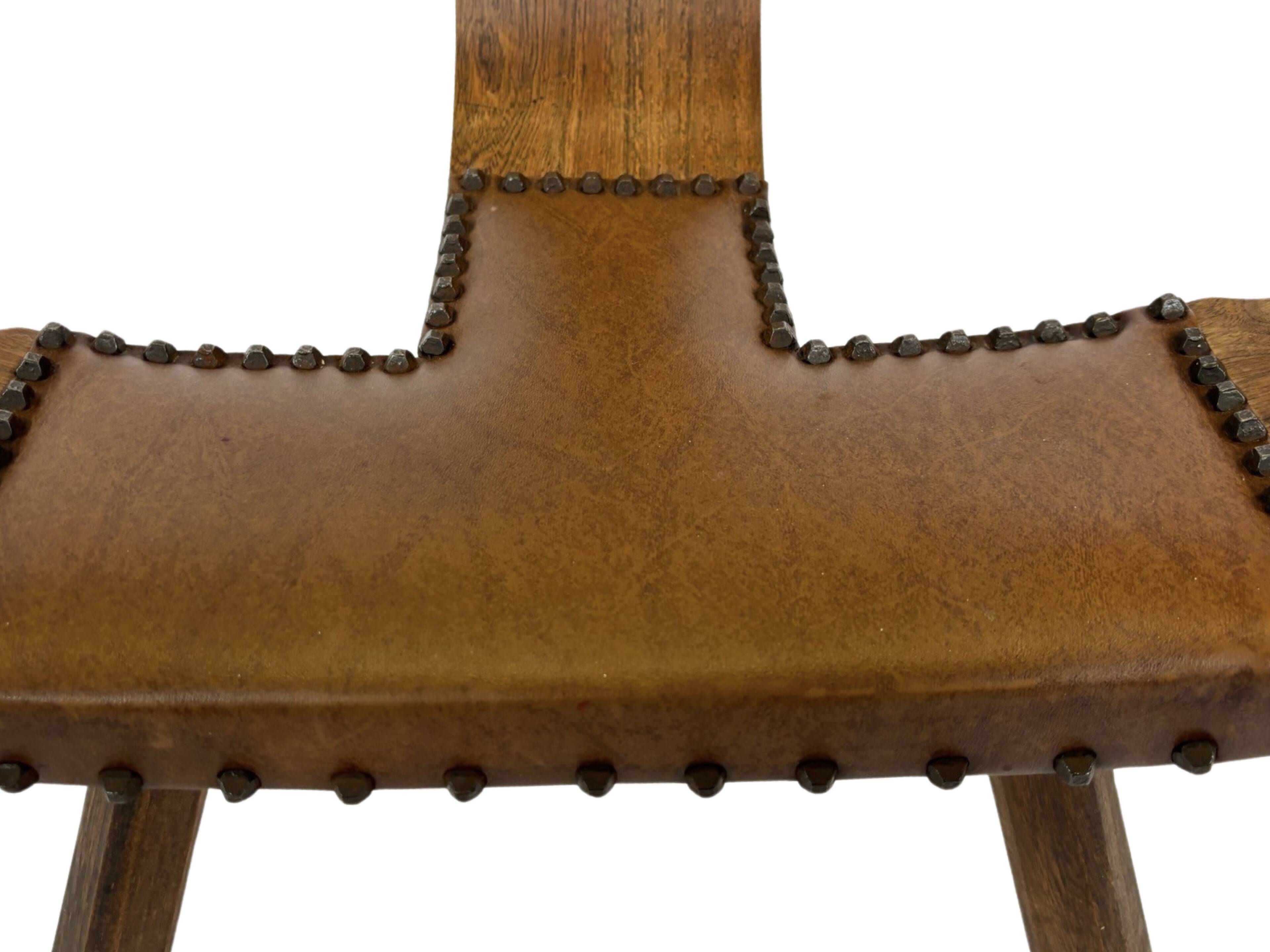 Vintage Spanish chair stool brutalist design wood