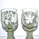 Roemer old rhine wine glass in light green white enamelled blown glass