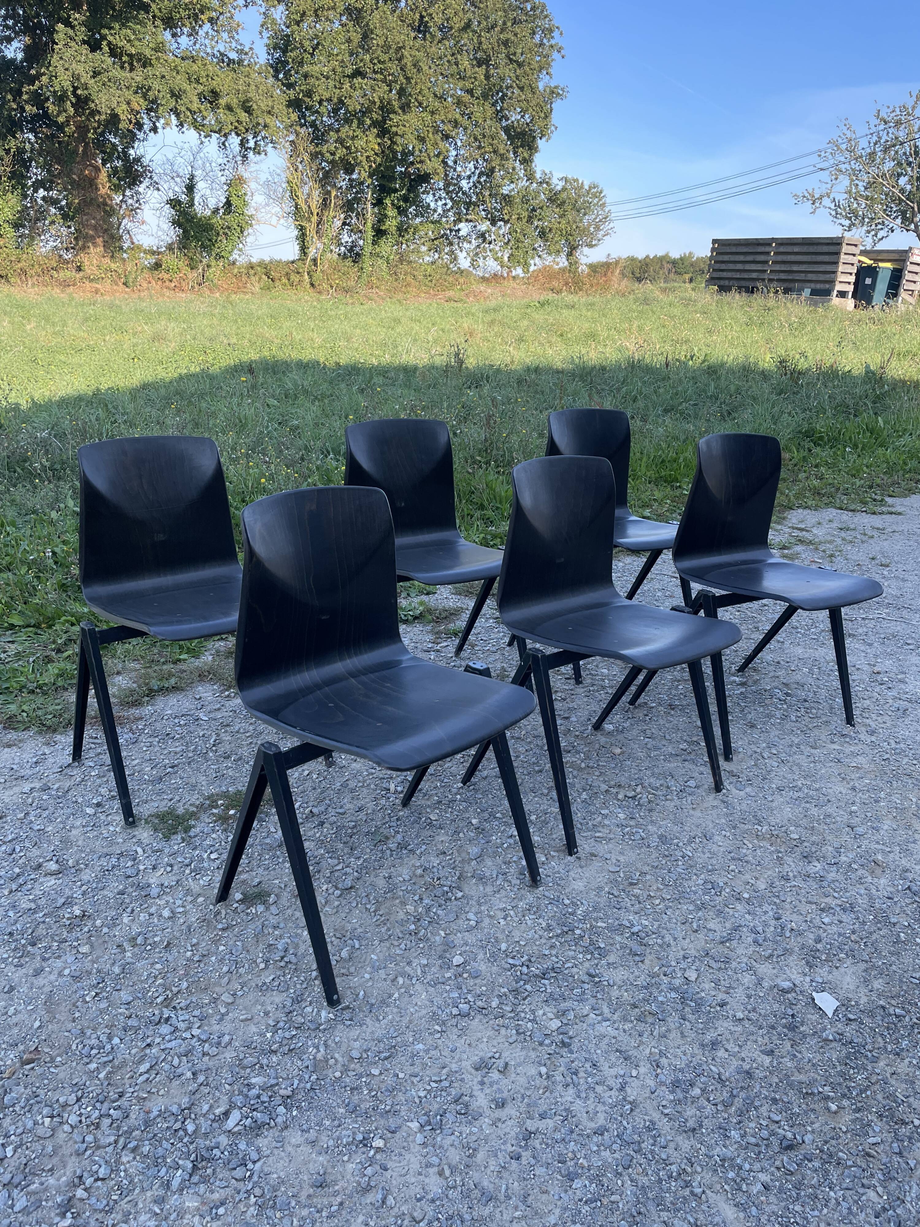 Set of 6 chairs Galvanitas S22 ebony year 60