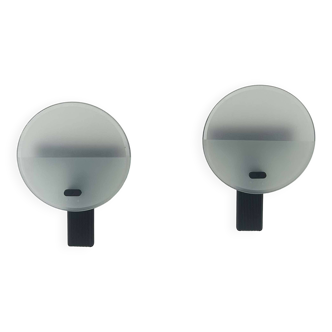 Pair of vintage wall lights, black metal and sandblasted glass, Italy 1980